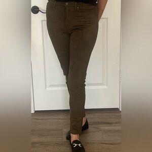 Olive Green Slim Fit Pants, soft faux suede